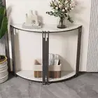 Half Moon Foyer Console Table with Open Shelf White Marble Top Black Metal Frame