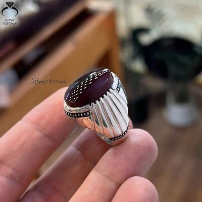 Genuine Natural Yemeni Aqeeq Ring Red Agate Stone For MenShia Ring