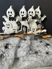 Spider Webs Cobwebs Spiders Wooden Ghost Halloween Indoor Outdoor Decoration Lot