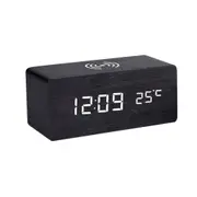 Modern Wooden Alarm Wood LED Alarm Clock Desktop Table Digital Thermometer Wireless Charger With Qi Wireless Charging Pad