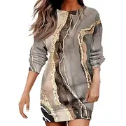 Women's Mini Dress Shift Dress Casual Vacation Home Holiday Regular Fit Graphic Geometric Marble Long Sleeve Crew Neck Black khaki Light Grey Fall Winter