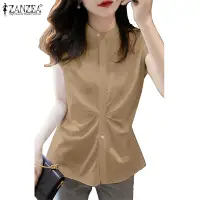 在飛比找蝦皮商城優惠-Zanzea 女式韓版時尚圓領短袖鈕扣褶襉上衣襯衫