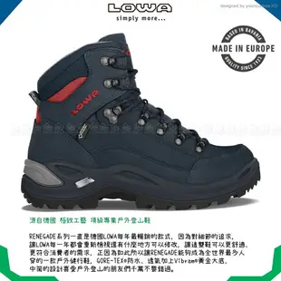 【LOWA 德國 女 Renegade GTX Mid 中筒多功能健行鞋《深藍/磚紅》】LW320945/登山鞋/中筒靴/徒步鞋