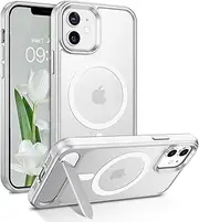 GUAGUA for iPhone 12 Pro Case, iPhone 12 Cases with Stand Magnetic Translucent Matte Back Slim Fit Shockproof Protective Invisible Folding Kickstand Phone Case for iPhone 12/12 Pro 6.1''-White