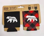 Bear Can Hugger Set Papa & Mama Bear Drink Sleeves. Keep Cans/Cups Cold.