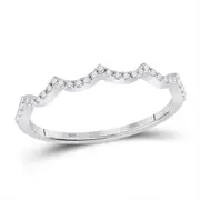 14k White Gold Round Diamond Scalloped Stackable Band Ring 1/10 Cttw