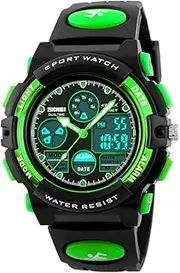 [Egobasic] Green Kids Sports Watch Waterproof Boys Multi-Function Analog Digital Wristwatch Child Students LED Alarm Stopwatch Birthday Gifts