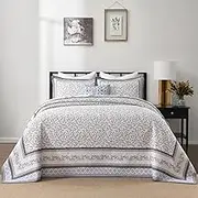 QuiltEase Oversized King Bedspread - 120" Lx128 W Extra Wide - 100% Cotton Lightweight Floral Super Bed Coverlet Set - Reversible California King Quilt - Blue/Brown/Beige