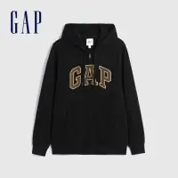 在飛比找momo購物網優惠-【GAP】男裝 Logo連帽外套 碳素軟磨法式圈織系列-黑色