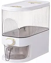 Sooyee 20Lbs Rice Dispenser, Large Grain Container Storage with Lid Measuring Cylinder Moisture Proof Household Cereal Dispenser Bucket for Kitchen Soybean Corn,Clear and White