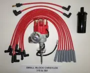 CHRYSLER 318-360 Red SMALL Cap HEI Distributor, Black 45K Coil+Spark Plug Wires