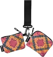 [XYMZR] Mini Zip Around Wristlet keychain Wallet Tie Dye Mandala for Women Personalized Pattern Detachable Dual Pouch Wristlet Portable Wallet Phone Coin Purse, Multi-colored, One Size