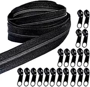 JOSDIOX #3 Nylon Coil Zippers by The Yard, Bulk 10 Yards with 20 pcs Zipper Sliders, Suitable for DIY Sewing, Tailoring, Crafting, Bag Making, Garment Manufacturing, Home Textile Projects...(Black