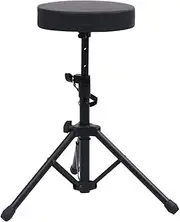 Adjustable Drum Stool - Black Round, Sturdy Steel with Tripod Legs, Height Adjustable, 22 cm Diameter, Padded Seat for Comfort, Foldable Music Throne, Ideal for Drummers