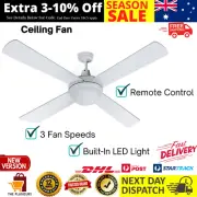 52 inch Ceiling Fan with Light And Remote Quiet 4 Blades 1300MM White Reversible