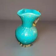 MINT! 6" MURANO Glass Pitcher Alfredo Barbini TURQUOISE Blue Vintage MCM