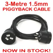 3-Metre Power Extension Lead Cord Cable Piggy Back Black 3M Piggyback 1.5mm