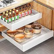 2Pack Pull out Cabinet Organizer,21"Deep, 20"Wide Large Heavy Duty Slide out Drawers Fixed with Adhesive Nano Film,Roll Out Shelves Sliding Cabinet for Kitchen,Bathroom,Pantry,Under Sink(White)