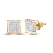 Macey Worldwide Jewelry 10K Yellow Gold Mens Diamond Square Earrings 1/8 CT
