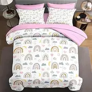 WeCozy 7 Pcs Full Size Comforter Set with 2 Pillowcases & 2 Shams, Cute Rainbow Nursery Bedding Set for Kids and Adults, Cartoon Happy Born Bed in a Bag with Flat Sheet and Fitted Sheet