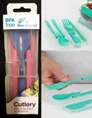 Sistema To Go Cutlery 4-Piece Set Fork Knife Spoon Chopsticks Case Pink Purple