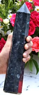 Large Larvikite Blue Pearl Crystal Tower Handmade Crystal Home Office DecorPoint
