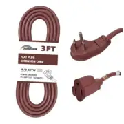 Extension Cord, Flat Plug 3 Prong Short Extension Cords 16 Gauge 3FT Brown 16/3