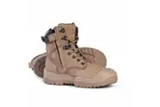 Mongrel Mens High Leg Lace Up Zip Side Safety Work Boots W Scuff Cap 561060 - Stone