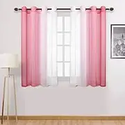 Colorful Gradient Gauze Curtains Short Semi Sheer Curtains Faux Linen Beige Sheers Curtain for Bedroom Living Room Girls Kids Room(Red,W51xL108inch/1.3 * 2.75M)