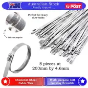 Stainless Steel Cable Ties 200mm Metal Self Locking Zip Tie Strap Wrap 8 pieces