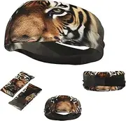 FJWSLCH Wild Animals Tiger Headbands for Women Men Non Slip Workout Sweatbands Adjustable Sports Hair Bands Elastic Head Bands Moisture Wicking Hairband for Running, Cycling, Yoga, Spa