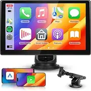 [Rimoody] 9" Wireless CarPlay & Wireless Android Auto Touch Screen Car Radio Portable Dash Mount Adapter with GPS Navigation, Mirror Link FM Voice Control Air Play Android Cast