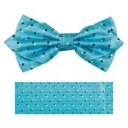 New formal Men's Diamond Pre-tied Bow Tie & hankie blue white black squares