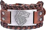 [BOSUGE] Charming Bracelet， Viking Bracelet Pagan Celtic Knot Wolf Fannel Wide Cuff Leather Punk Man (Color : B) (Color : C)