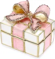 ELLDOO Mini Trinket Box, Bow-knot Gift Box Style Hinged Jewelry Box Vintage Metal Enameled Decorative Box Ring Earrings Jewelry Organizer Gift Box for Women Girls, Pink