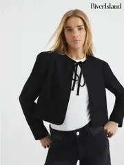 River Island Black Black Tie Front Blazer (F69322) | $127
