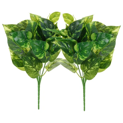 2 Pcs Artificial Greenery Plants 7 Bundles with Scindapsus Leaf Green