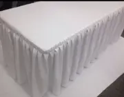 8' Fitted Polyester Double Pleated Table Skirting Cover w/Top Topper shows White