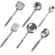 HOLADAWN Stainless Steel Kitchen Cooking Utensil Set - 6 Pcs Premium Serving Utensils with Spatula, Turner, Ladle, Spoon & More