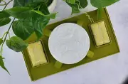 Vintage Germaine Cologne 2 Soap Bars Dish White Trinket Plate Rosepoint Lace Set