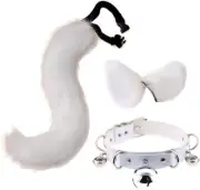 Cat Long Tail Costume Halloween Party Neck Chocker Cosplay Set (White)