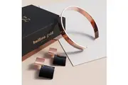 Boxed Geometric Curve Earrings With Classic Cuff Bangle In Rose Gold Set - 8mm