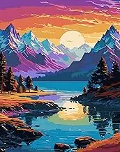 Paint by Numbers Kit for Adults Beginners - Landscape Moon Mountain Lake Easy Acrylic Adult Paint by Number on Canvas, DIY Drawing Paintworks Artwork, Without Frame for Home Wall Decor (16x20 inch)