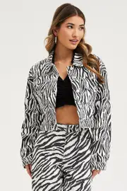 Print Demin Jacket Long Sleeve - Size XS, Women's Denim Jacket