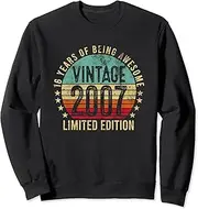 [X.Style] 16 Year Olds Men Women Vintage 2007 16th Birthday Retro Sweatshirt ds081 Sweater (S) Black