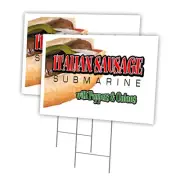 Italian Sausage SUB 2 Pack of 12" x 16" Yard Sign & Stake Outdoor Plastic Win...