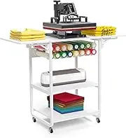 Foldable 3 Tier Movable Heat Press Table Stand, Rolling Heat Transfer Machine Cart, Heavy-Duty Crafting Table, Heavy Duty Workbench, DIY Sublimation Transfer Machine Metal Shelf Storage Organization