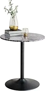 Hagihara LT-4918MBK Dining Table, Cafe Table, Dining Table [Marble-Style Tabletop x Steel Legs] Round Round Industrial Width 23.6 x Depth 23.6 inches (60 x 60 x 70 cm), Black