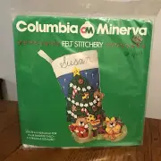 Vtg Christmas Stocking Embroidery Jewel Sequin Columbia Minerva Kit Teddy Bears