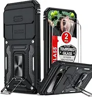 [LeYi] for Pixel 9 Pro-XL Case, Google Pixel 9 Pro-XL Case with Slide Camera Cover + 2 PCS Tempered Glass Screen Protector, Full Body Military-Grade Phone Case with Kickstand para Pixel 9 ProXL, Black